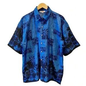 Aloha Joe Mens Hawaiian Shirt Short Sleeves Blue Size Large